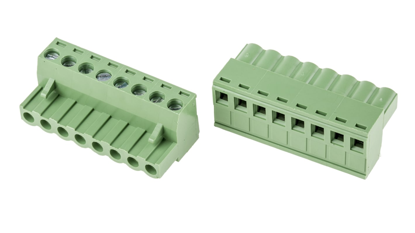 RS PRO, 5mm Pitch, 8 Way, Right Angle, Pluggable Terminal Block, Plug, Through Hole, Screw Termination