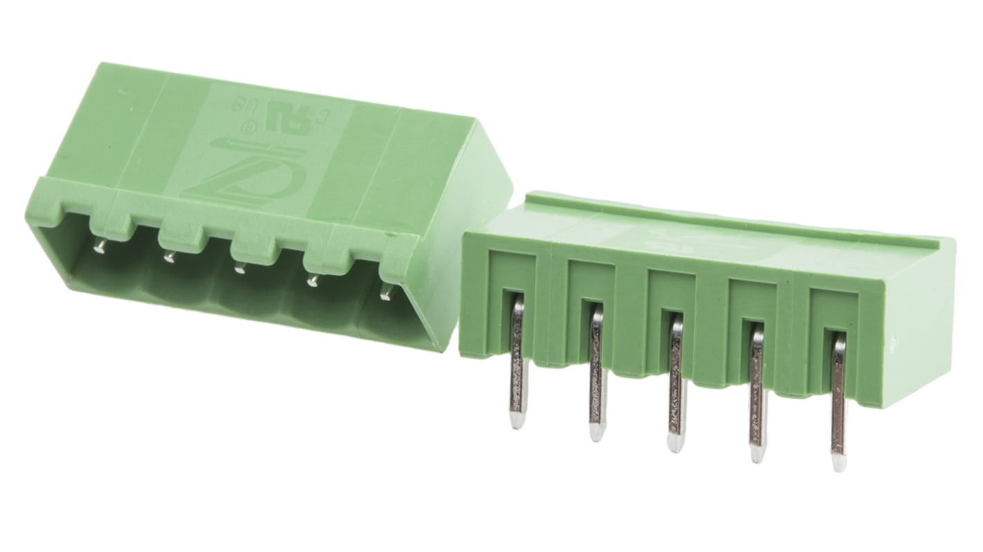 RS PRO 5.0mm Pitch 5 Way Right Angle Pluggable Terminal Block, Header, Through Hole, Solder Termination