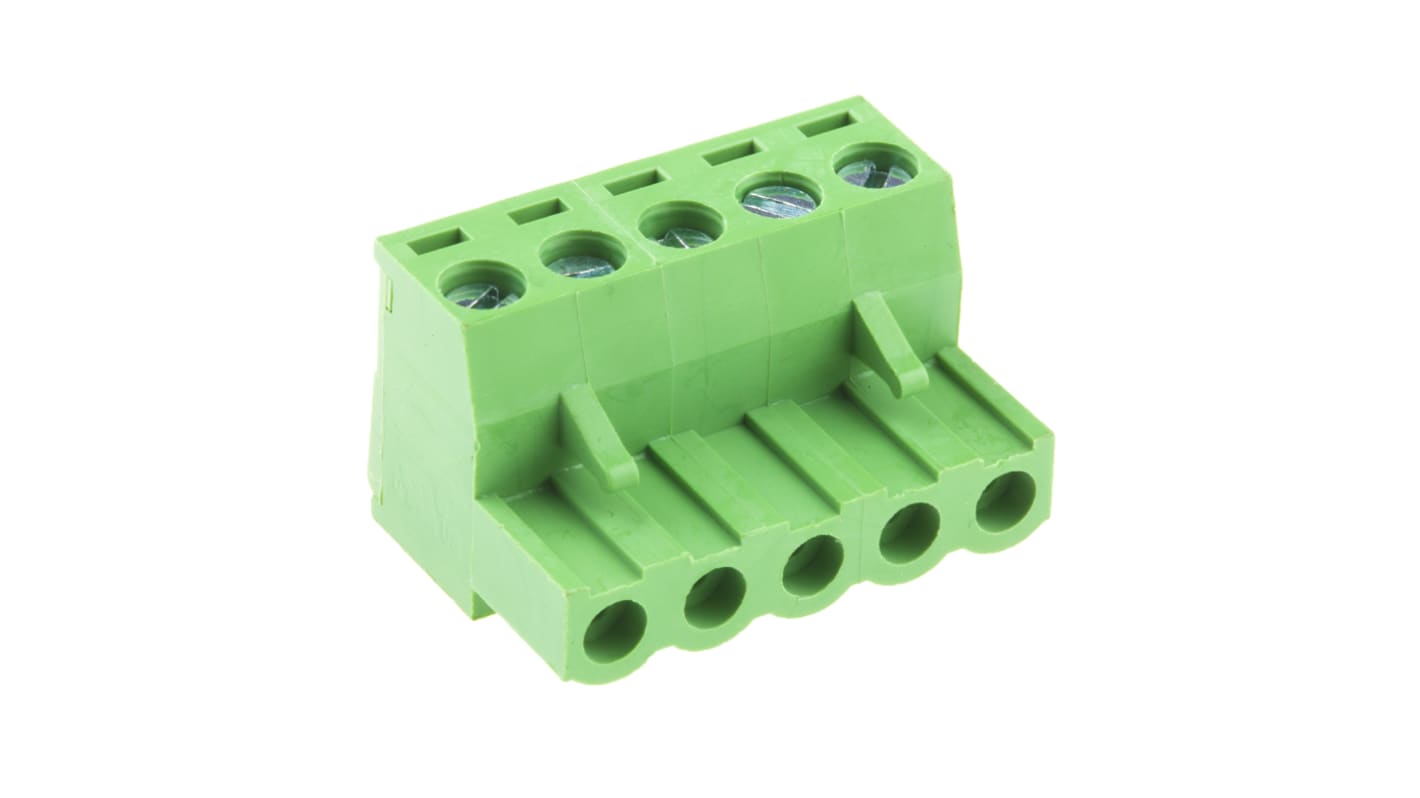 RS PRO 5.08mm Pitch 5 Way Right Angle Pluggable Terminal Block, Plug, Through Hole, Screw Termination