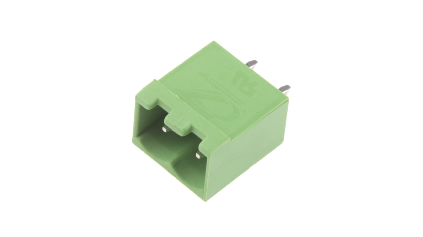 Bloque de terminal PCB RS PRO de 2 vías, 1 fila, paso 5.0mm, para soldar, Orificio Pasante