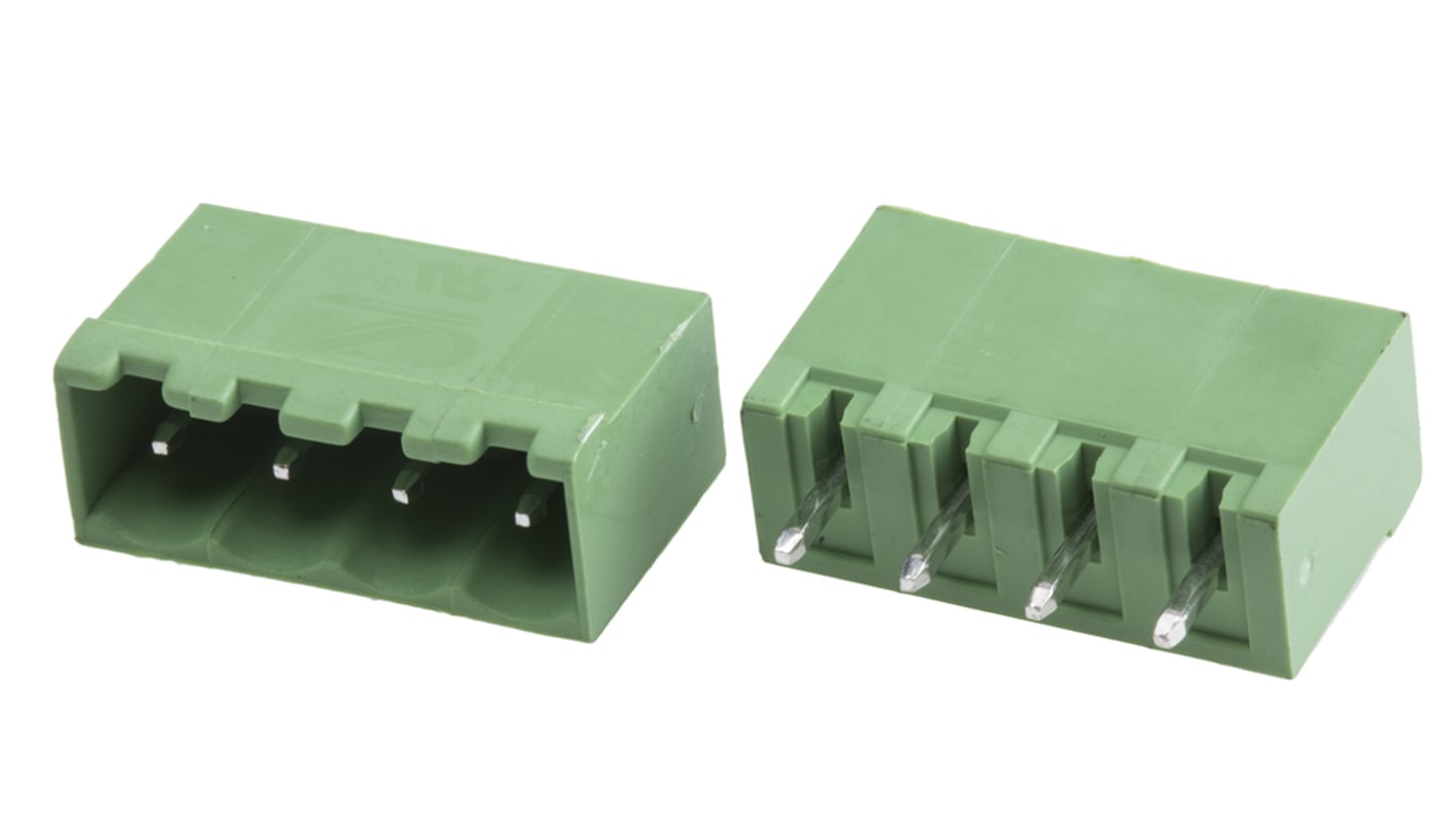 RS PRO 4p插拔式接线端子 直向排针, 5.0mm间距, 15.0A, 250.0 v, THT安装, 焊接端接
