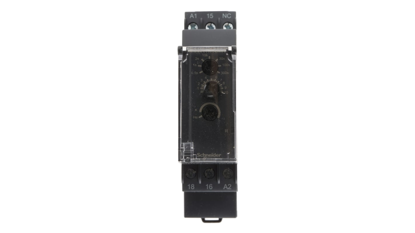 Schneider Electric RE22 R1 Series DIN Rail Mount Timer Relay, 24 → 240V ac/dc, 1-Contact, 0.05 → 300s,