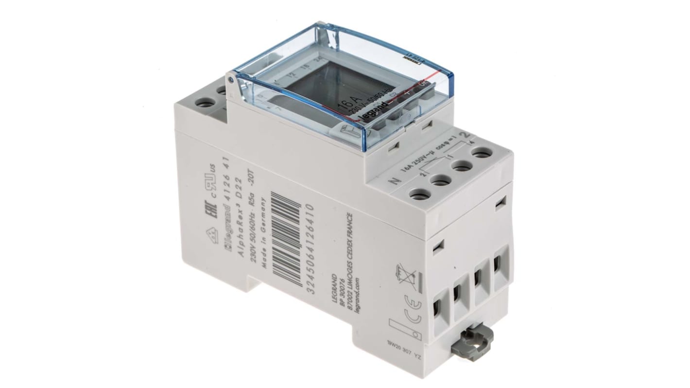 Legrand 数字DIN导轨定时开关, 双通道, 230 V 交流电源, 可设时，分，秒