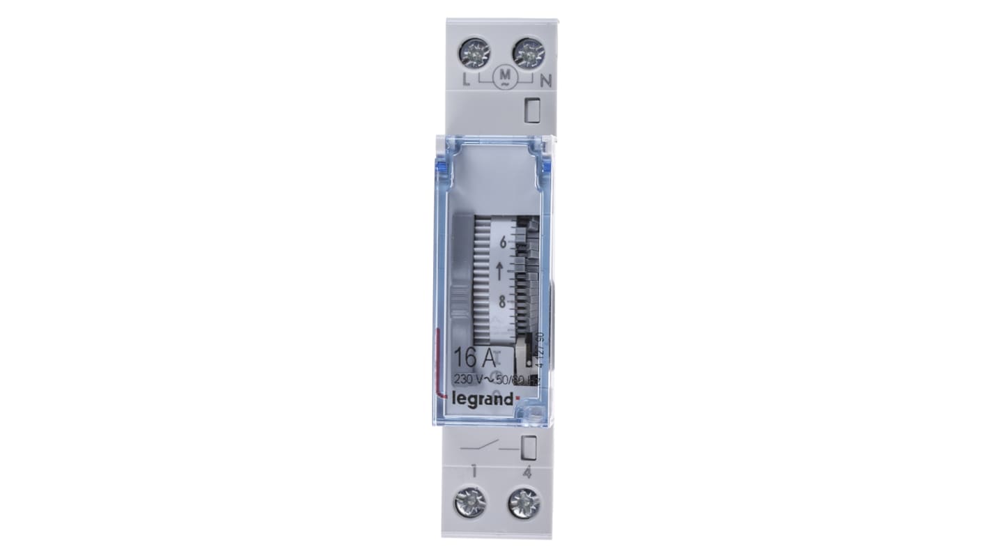 Legrand 机械DIN导轨定时开关, 单通道, 230 V 交流电源, 单极常开, 可设时，分，秒