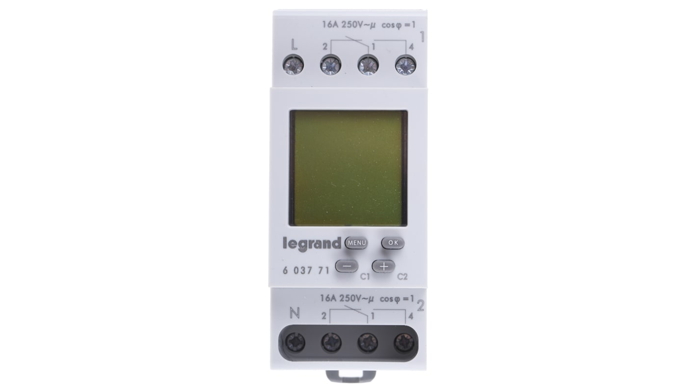 Legrand 数字DIN导轨定时开关, 双通道, 230 V 交流电源, 单刀双掷, 可设时，分，秒