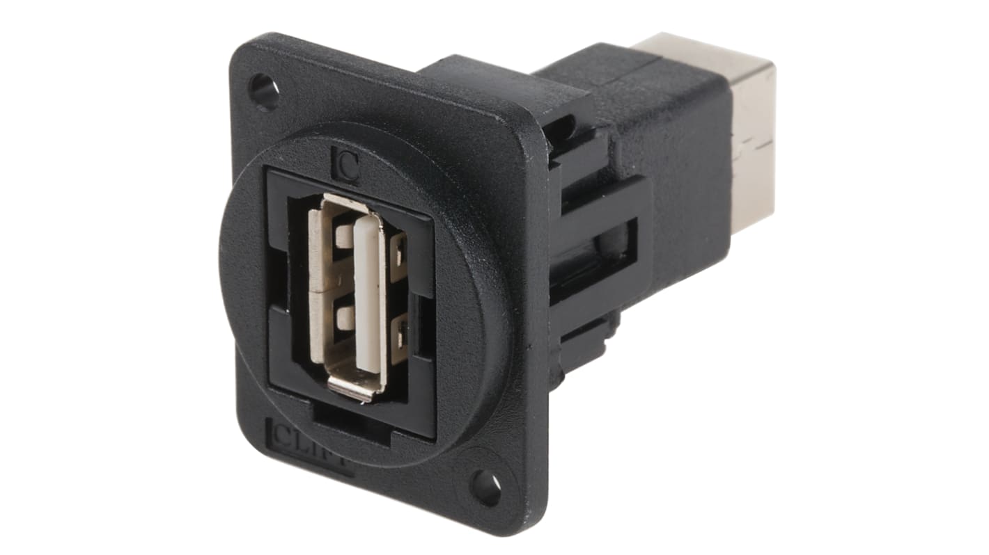 RS PRO Straight, Panel Mount, Socket Type A to B 2.0 USB Connector