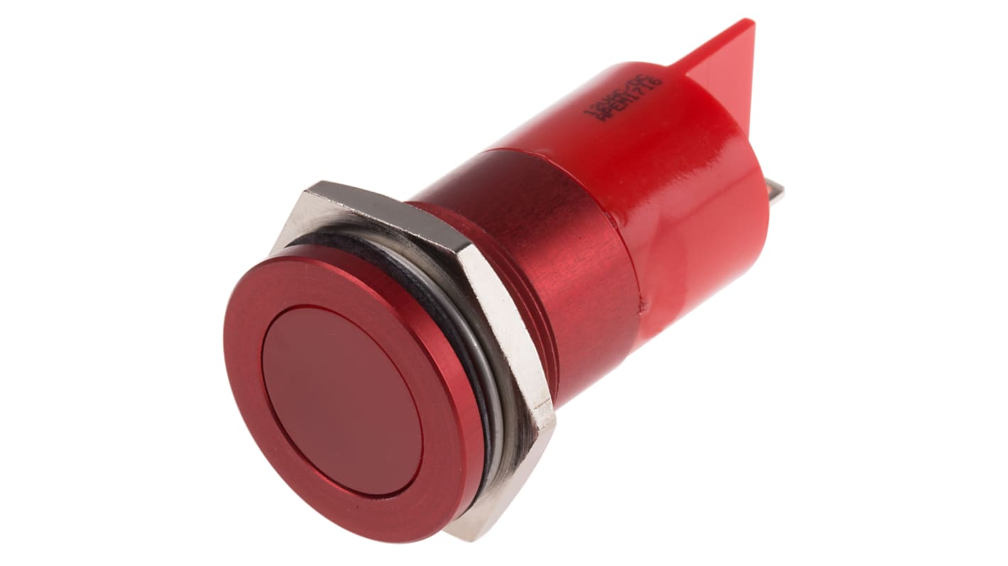 RS PRO Red Panel Mount Indicator, 12V, 22mm Mounting Hole Size, Faston, Solder Lug Termination, IP67