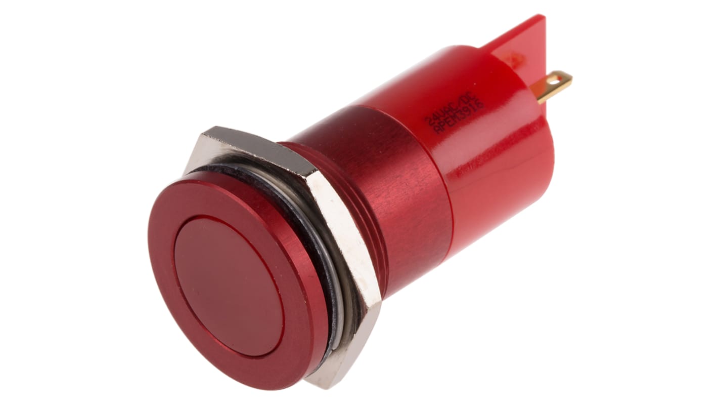 Indicatore da pannello RS PRO Rosso  a LED, 24V ca/cc, IP67, A filo, foro da 22mm