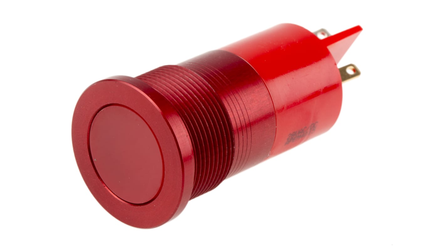 RS PRO 红色LED面板指示灯, 28V, 40mA, Φ22mm安装孔, Faston，焊接接线片端接, 嵌入式边框, 红色边框, IP67
