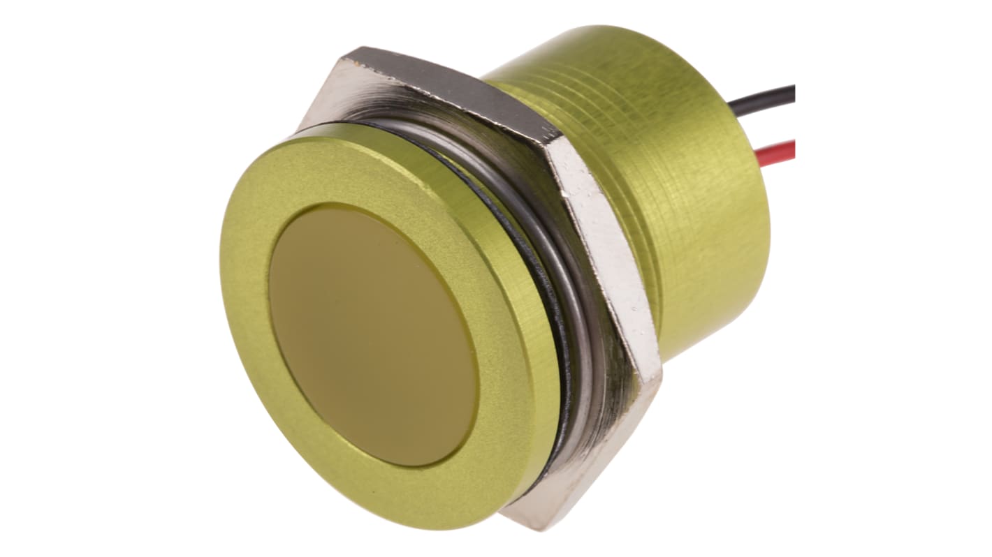 RS PRO Yellow Indicator, 220V ac, 22mm Mounting Hole Size, Lead Wires Termination, IP67