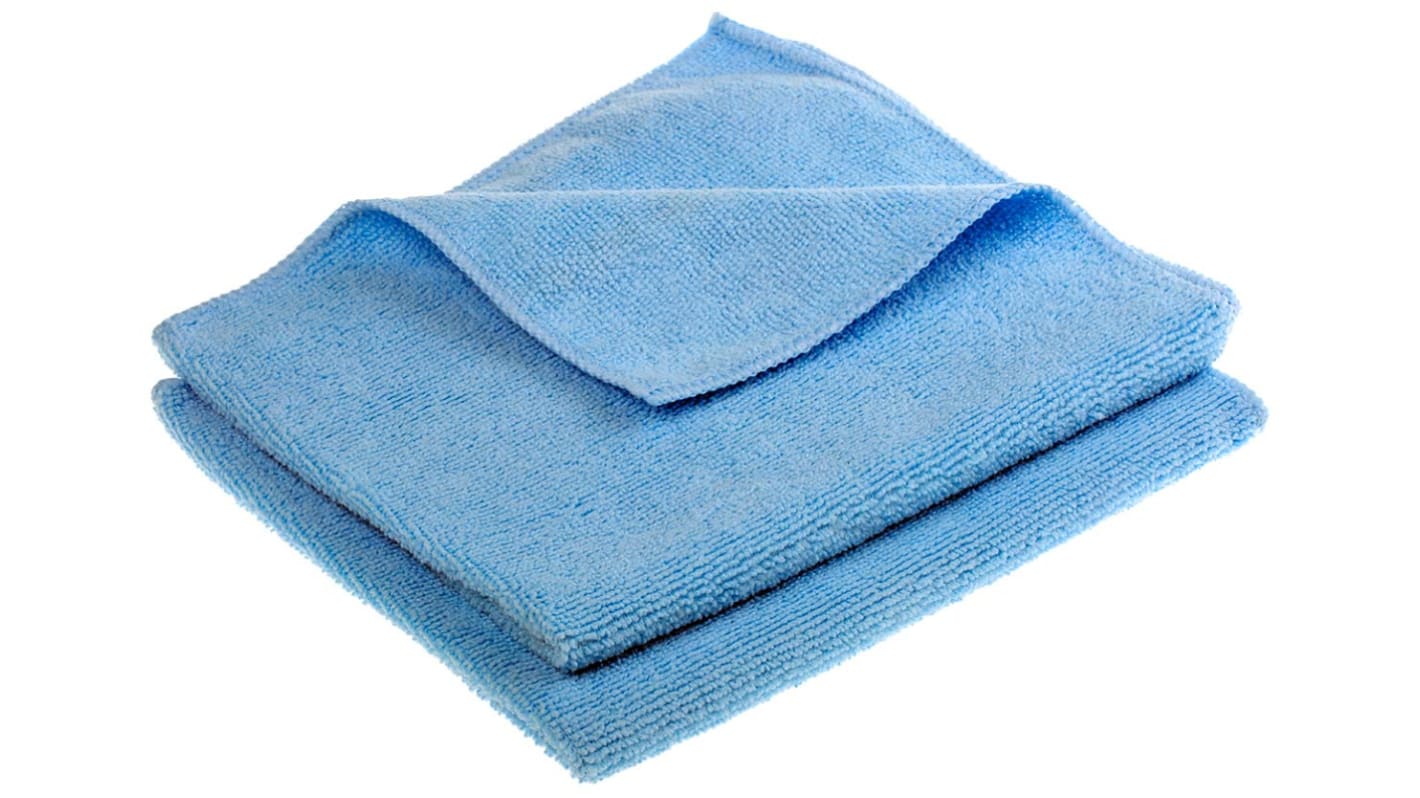 RS PRO Blue Microfibre Cloths for Cleaning, Drying, Dry Use, Pack of 10, 400 x 400mm, Repeat Use