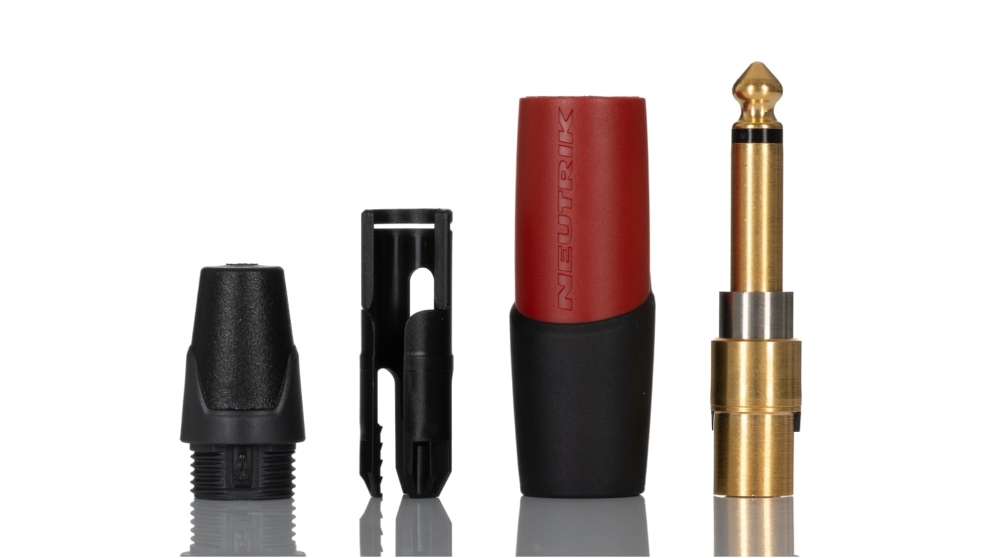 Connettore jack, 6.35 mm, Maschio, Rosso, Montaggio su cavo