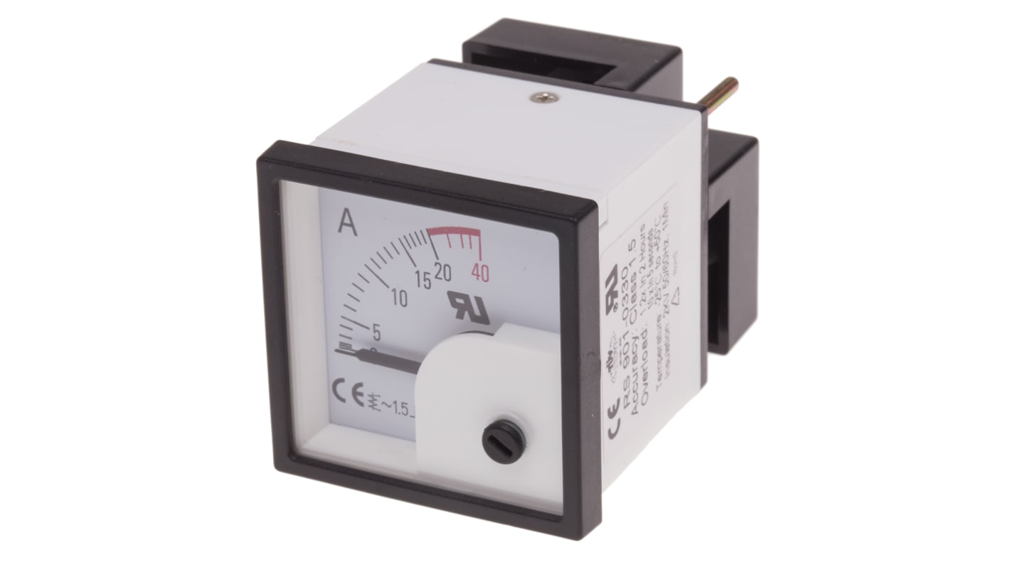 RS PRO Analogue Panel Ammeter 20A AC, 46mm x 46mm, ±1.5 % Moving Iron