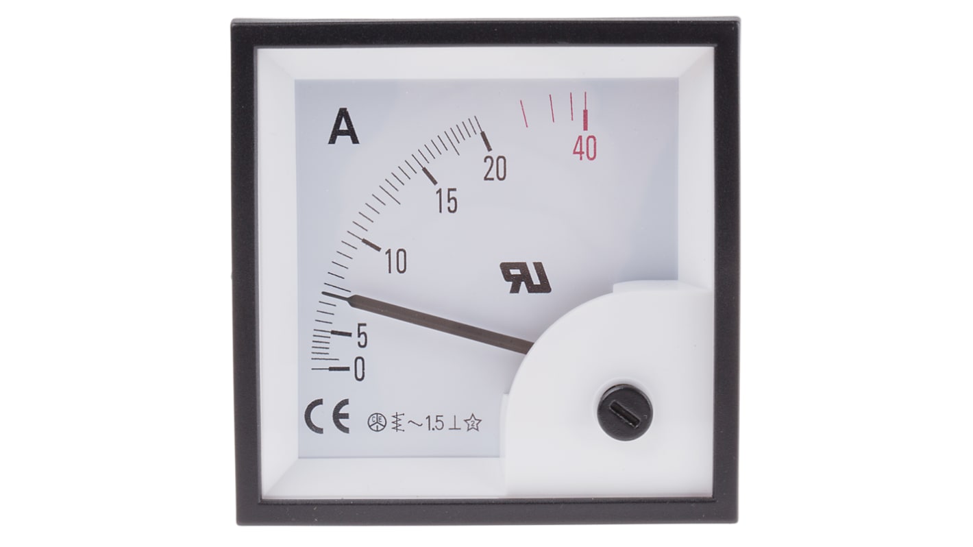 RS PRO Analogue Panel Ammeter 40A AC, 68mm x 68mm, ±1.5 % Moving Iron