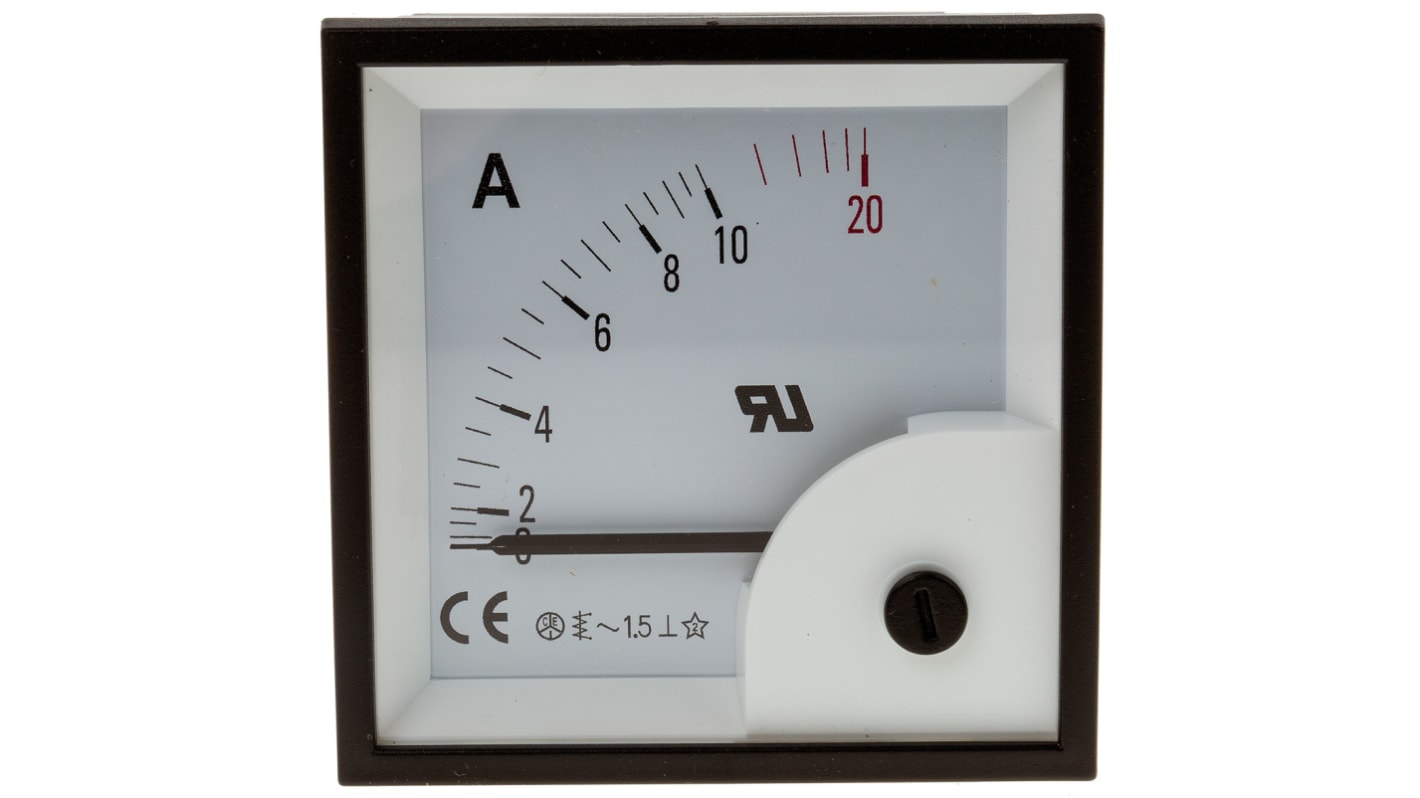 RS PRO Analogue Panel Ammeter 10A AC, 68mm x 68mm, ±1.5 % Moving Iron