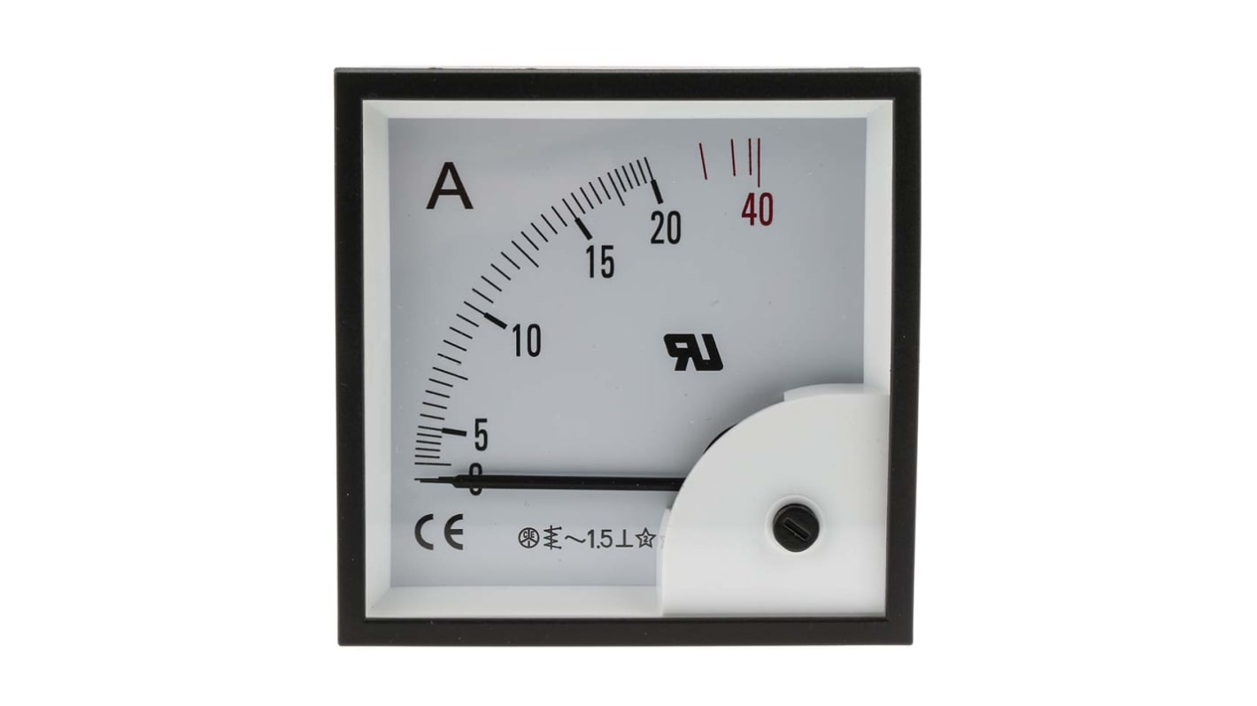 RS PRO Analogue Panel Ammeter 40A AC, 92mm x 92mm, ±1.5 % Moving Iron
