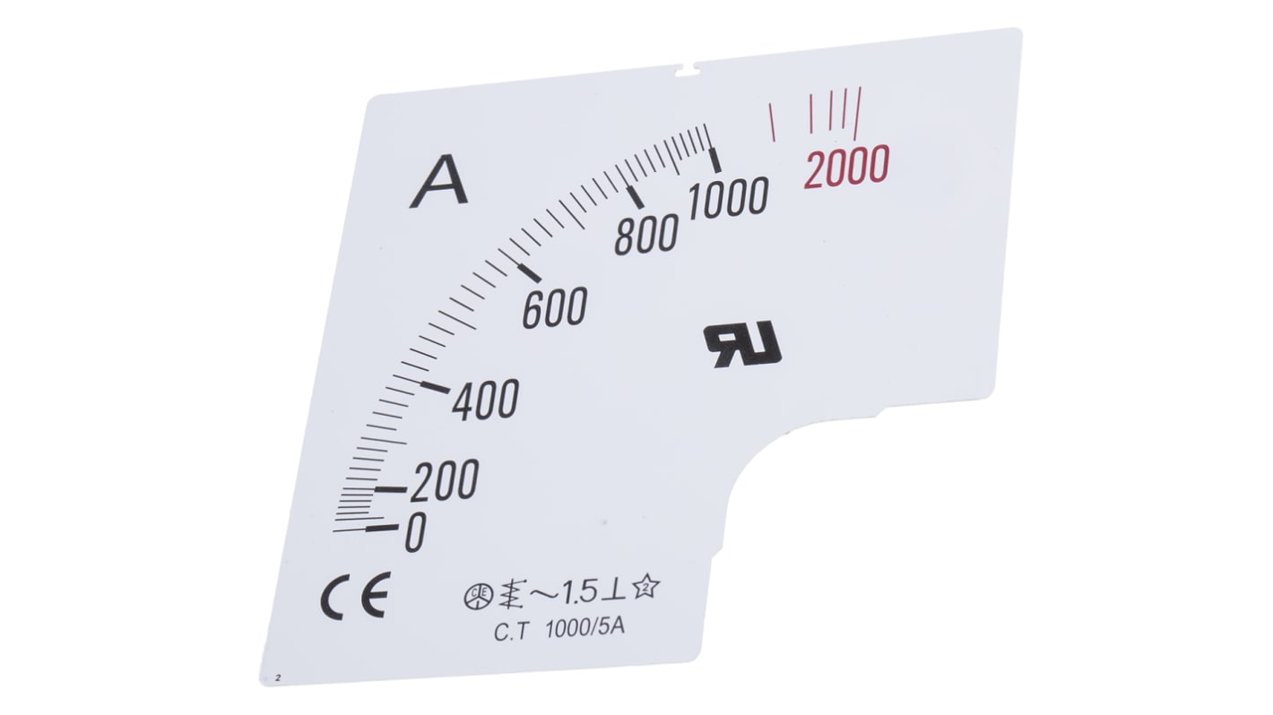 RS PRO 1000A Meter Scale For Use With 96 x 96 Analogue Panel Ammeter