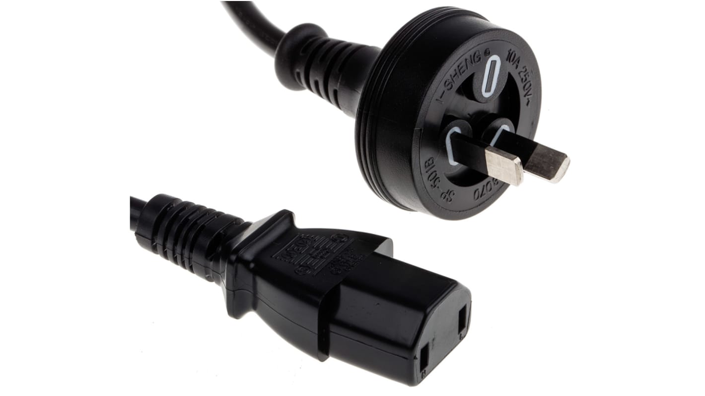 RS PRO Konfektioniertes Stromkabel, A IEC C17 / Buchse, B Australischer Stecker Typ I / Stecker, 10 A, 2m Schwarz,  250