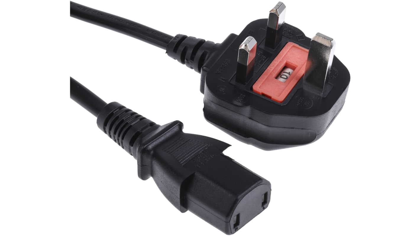 RS PRO Konfektioniertes Stromkabel, A IEC C17 / Buchse gerade, B UK-Stecker Typ G / Stecker abgewinkelt, 6 A, 2m