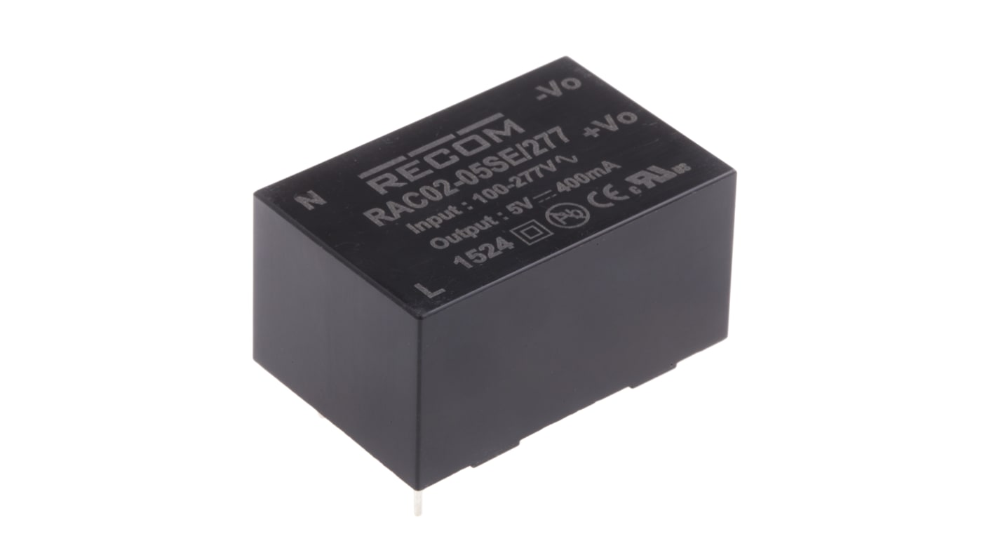 Recom RAC02-SE/277 Schaltnetzteil, 5V dc / 400mA 2W 120 → 430 V dc, 85 → 305 V ac Gekapselt,