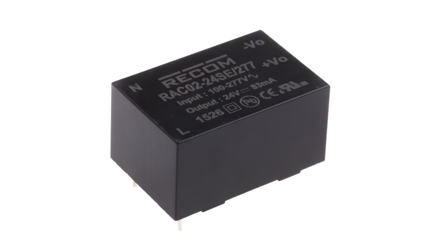 Recom Switching Power Supply, RAC02-24SE/277, 24V dc, 83mA, 2W, 1 Output, 120 → 430 V dc, 85 → 305 V ac