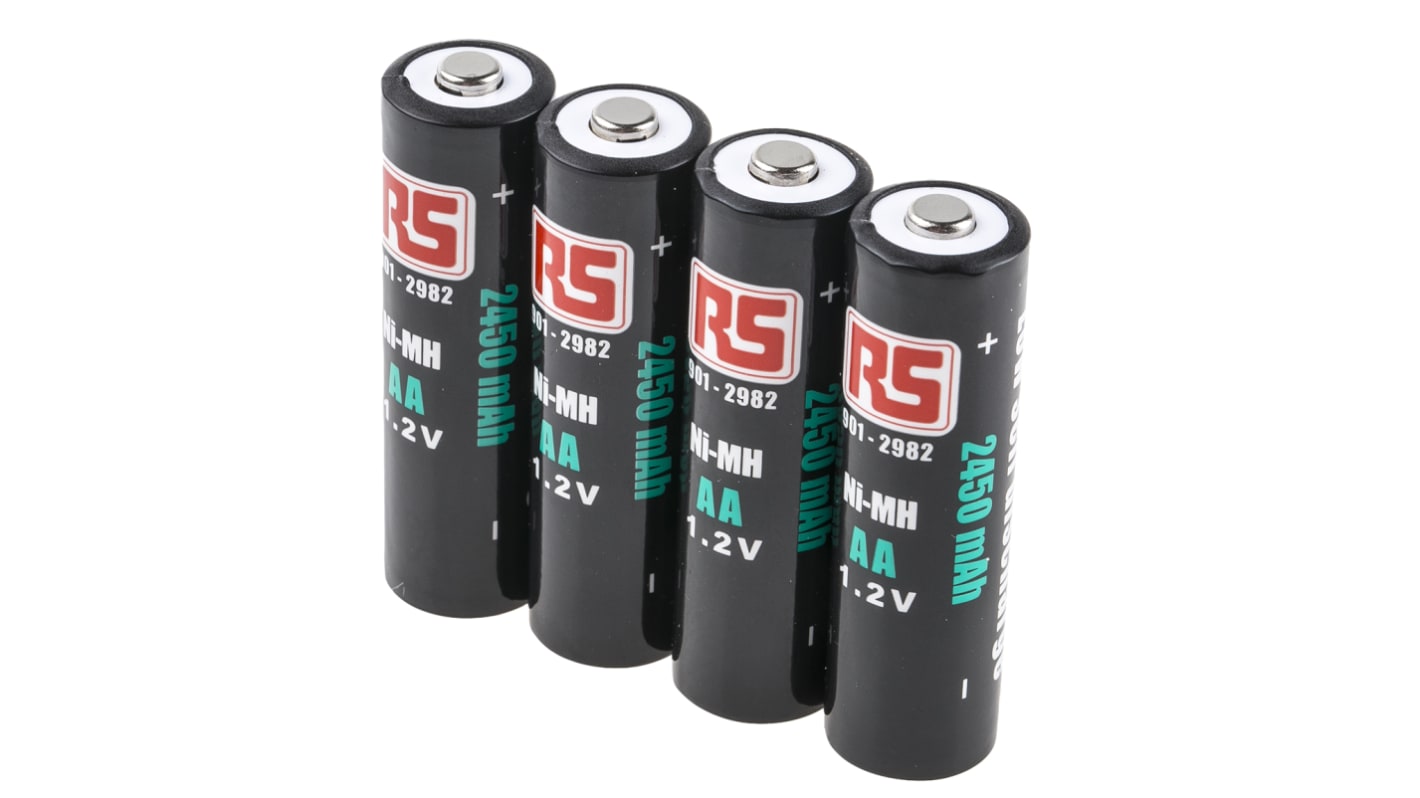 RS PRO AA NiMH Rechargeable AA Batteries, 2.45Ah, 1.2V - Pack of 4