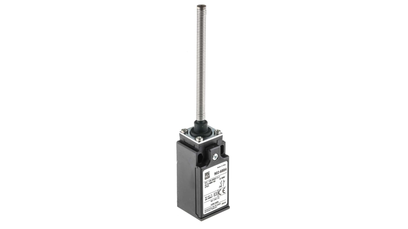 RS PRO Coil Spring Limit Switch, NO/NC, IP65, DPST, Thermoplastic Housing, 400V ac Max, 10A Max
