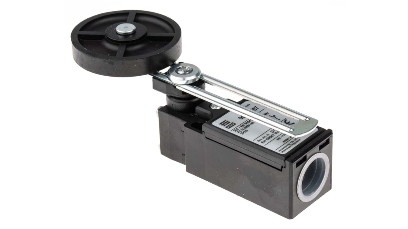 RS PRO Adjustable Roller Lever Limit Switch, NO/NC, IP65, DPST, Thermoplastic Housing, 400V ac Max, 10A Max