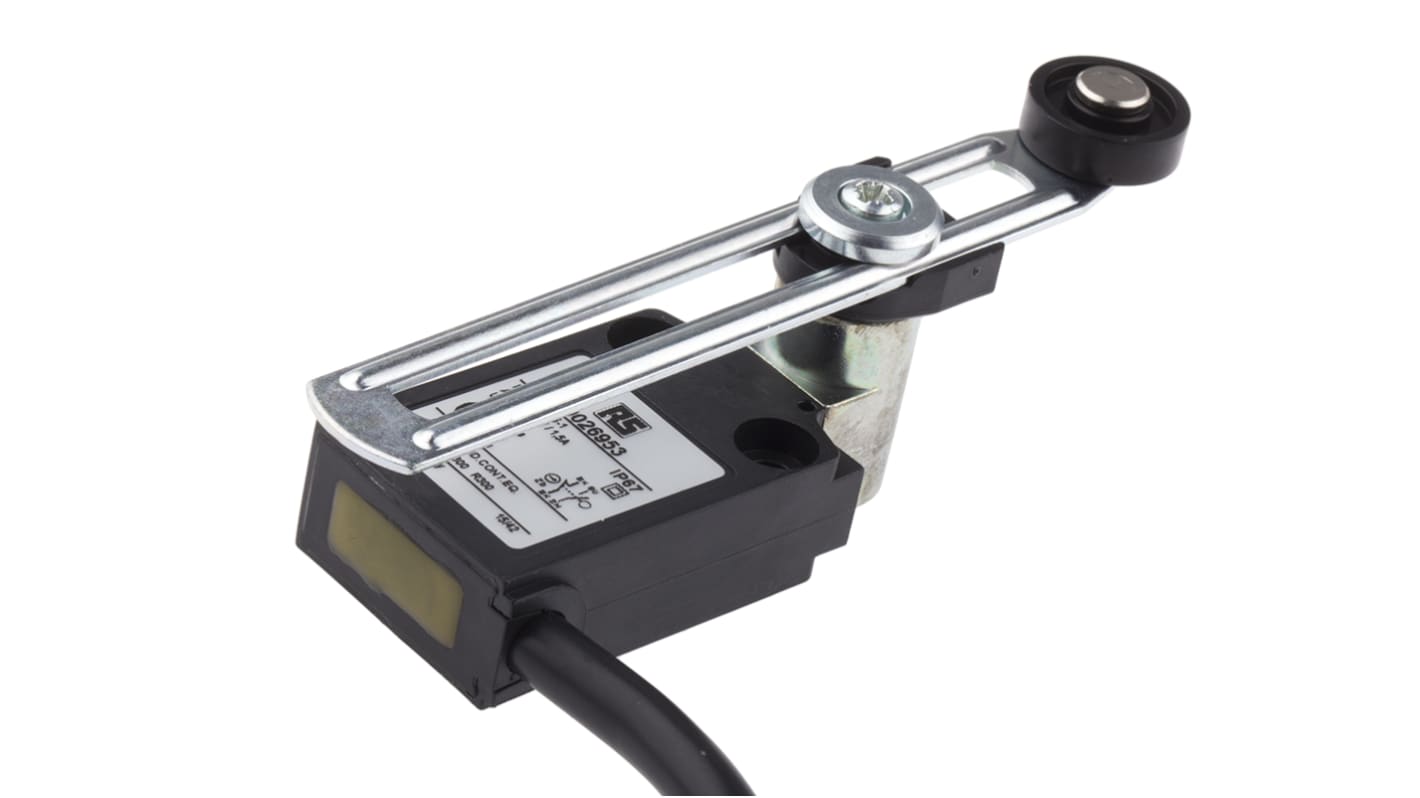 RS PRO Adjustable Roller Lever Limit Switch, NO/NC, IP67, DPST, Thermoplastic Housing, 240V ac Max, 5A Max