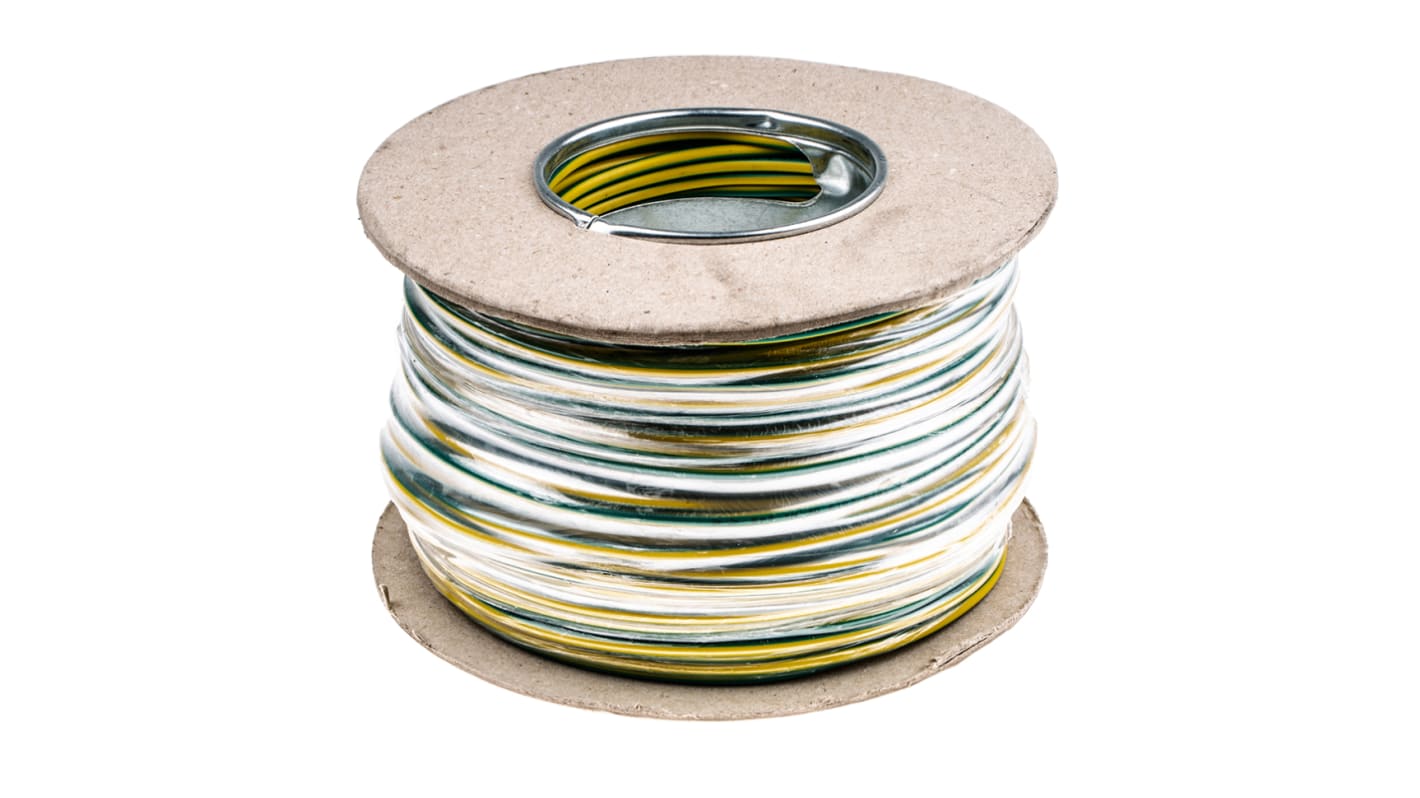 RS PRO Green/Yellow 2.5 mm² Hook Up Wire, 14 AWG², 45/0.25 mm, 100m, PVC Insulation