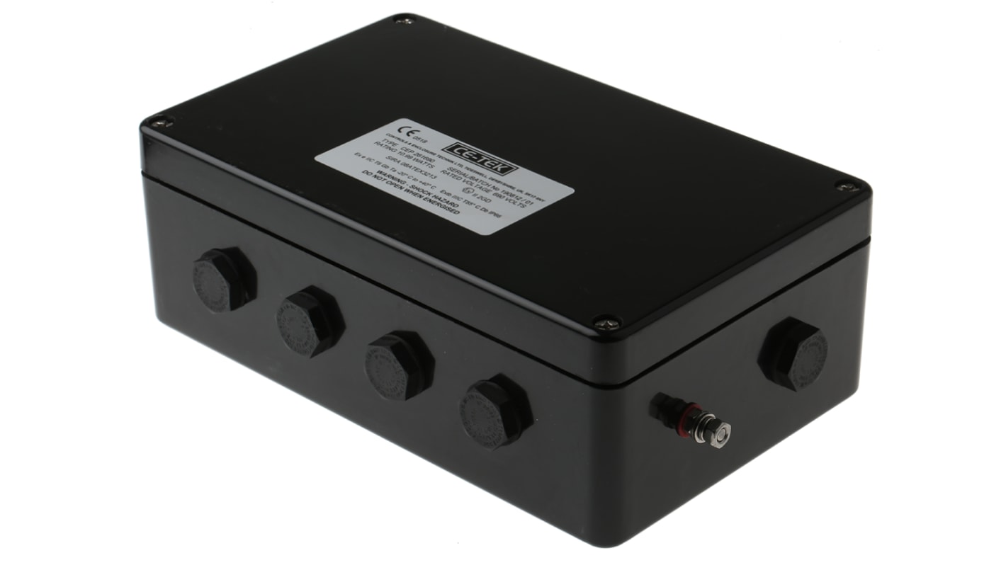 CE-TEK CEP Series Black Polyester Junction Box, IP66, 26 Terminals, ATEX, 260 x 160 x 90mm