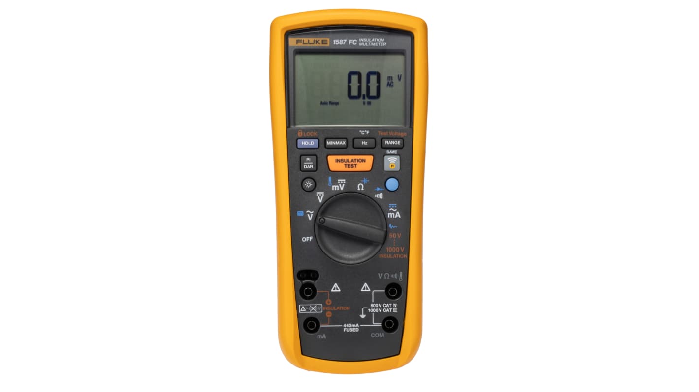 Fluke 1587 FC Insulation Tester, 50V Min, 1000V Max, 2GΩ Max, CAT III 1000V