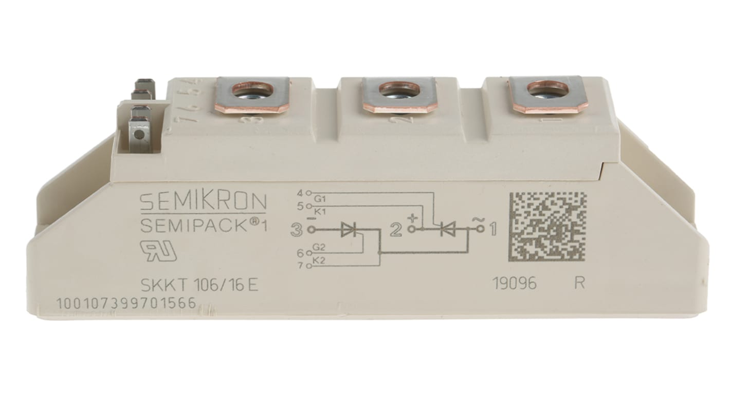 Modulo tiristore doppio SCR Semikron, SEMIPACK1, 7 Pin, 106A, 1600V, Montaggio a pannello