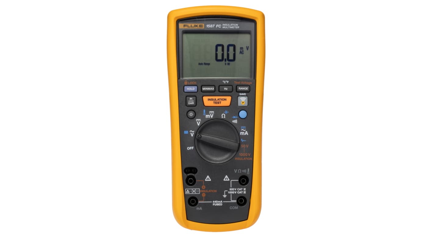 Fluke 1587 FC Insulation Tester, 50V Min, 1000V Max, 2GΩ Max, CAT III 1000V - UKAS Calibration