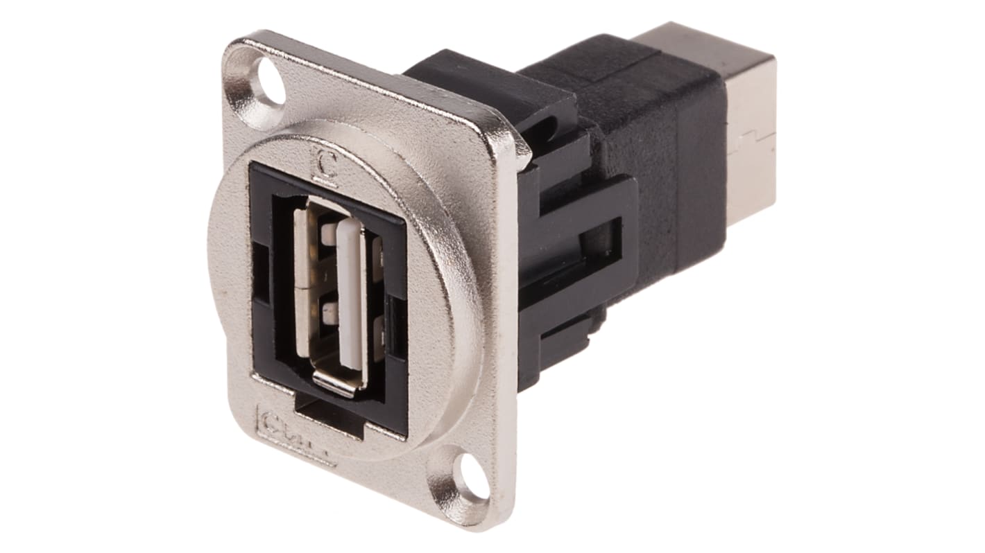 RS PRO Straight, Panel Mount, Socket Type A to B 2.0 USB Connector