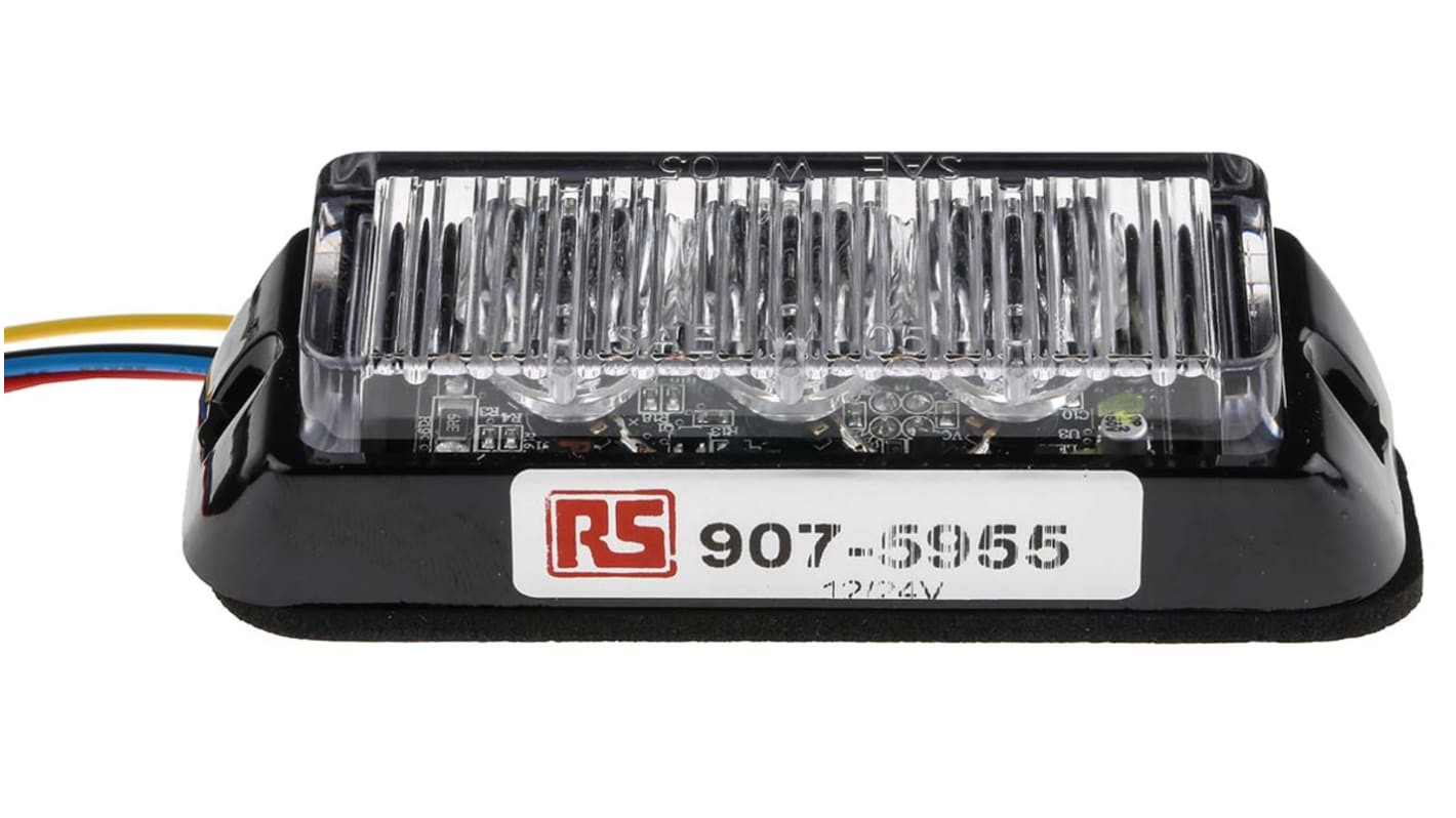 RS PRO 琥珀色闪光LED警示灯, 黑色外壳, 12 V 直流，24 V 直流, 表面安装, 壁装, IP67