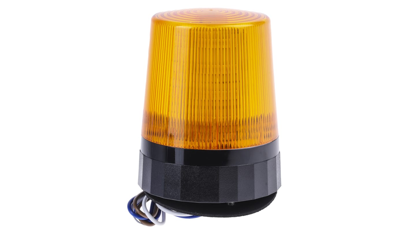 RS PRO 琥珀色闪光LED警示灯, 黑色外壳, 110 → 230 v 交流, Φ77mm底座, 螺钉安装, IP67