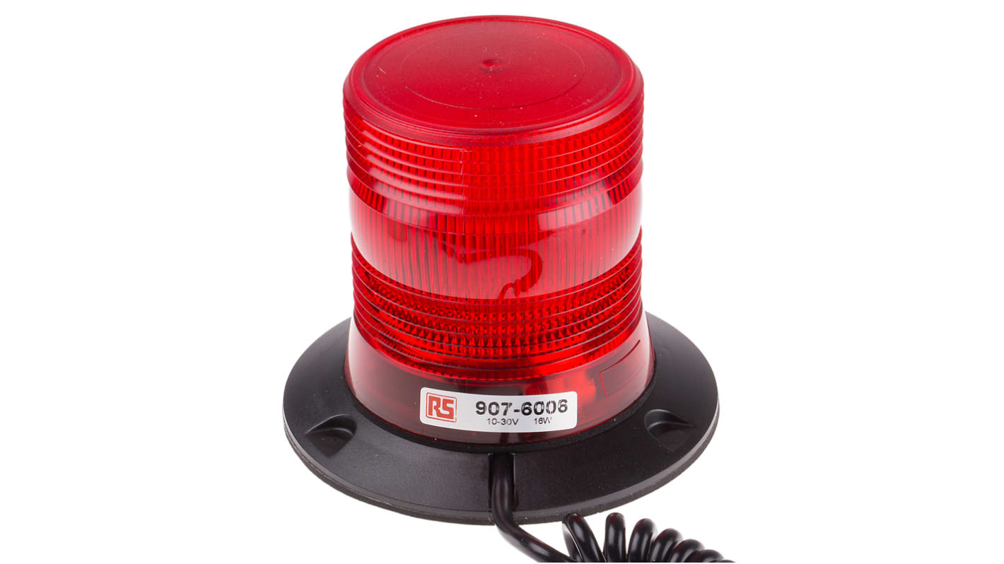RS PRO Red Flashing Beacon, 10 → 100 V dc, Magnetic Mount, LED Bulb, IP56