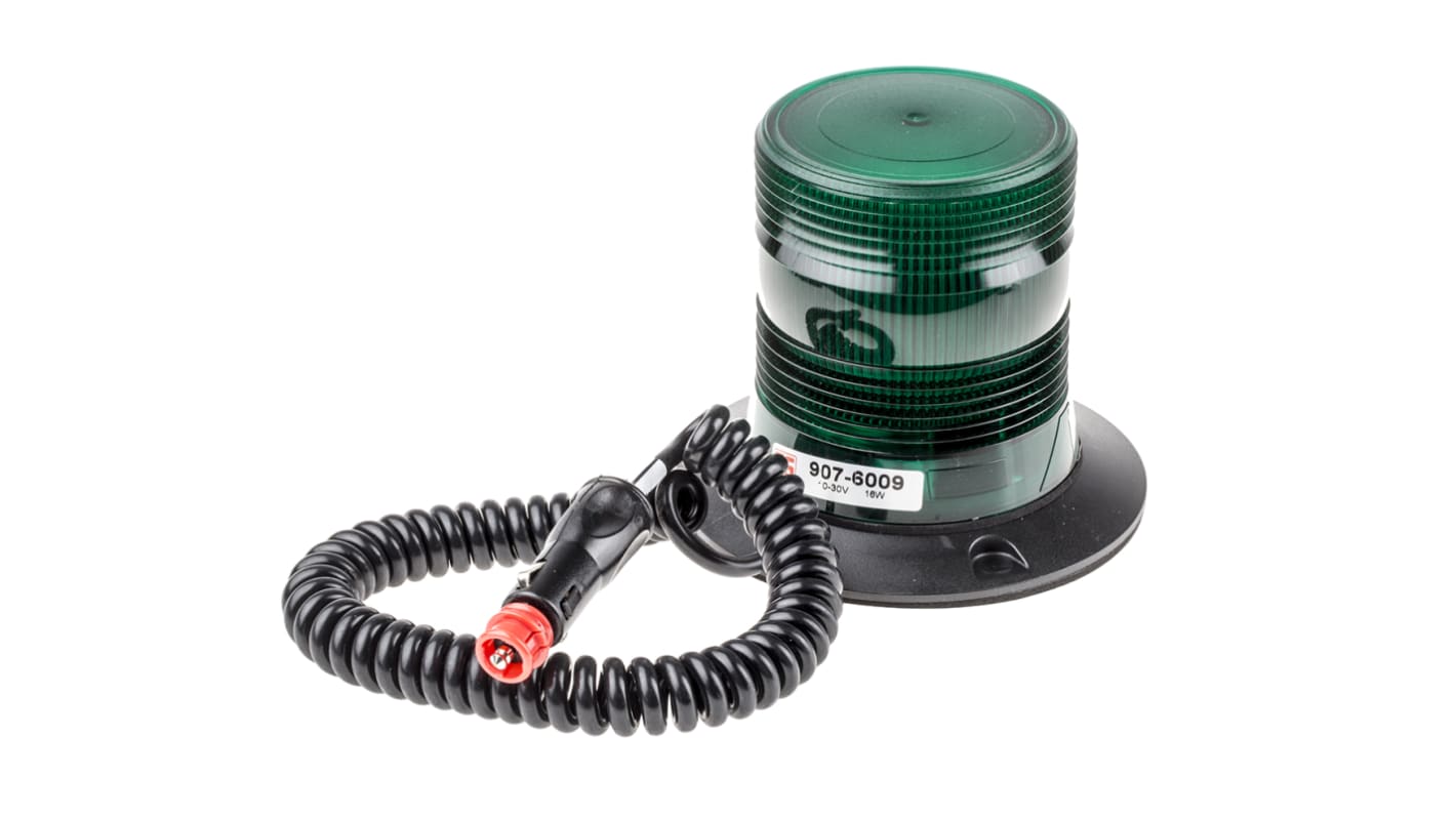 RS PRO 绿色闪光LED警示灯, 黑色外壳, 10 → 100 V 直流, Φ150mm底座, 磁性安装, IP56