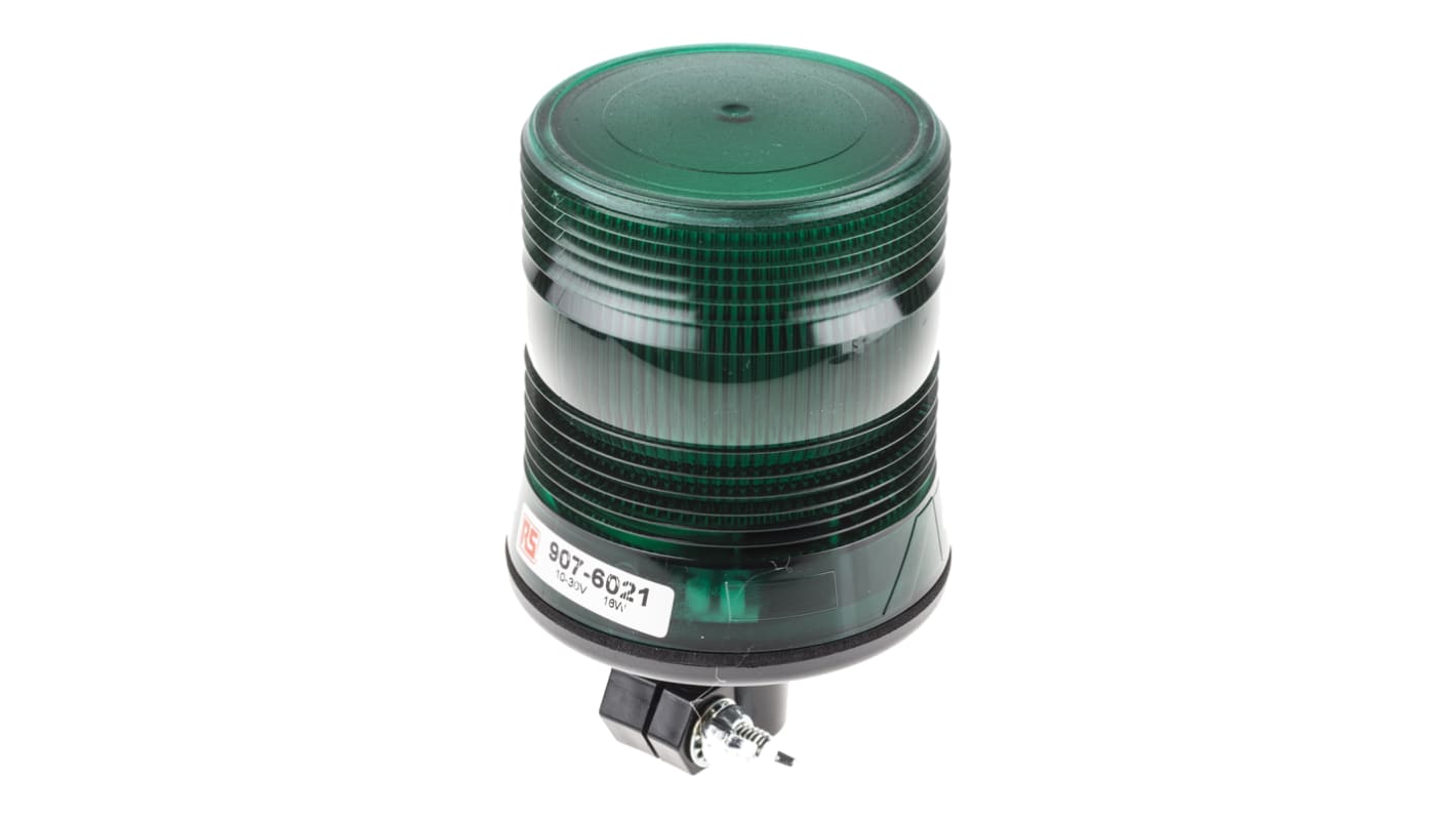 RS PRO Green Flashing Beacon, 10 → 100 V dc, DIN Mount, Tube Mount, LED Bulb, IP56