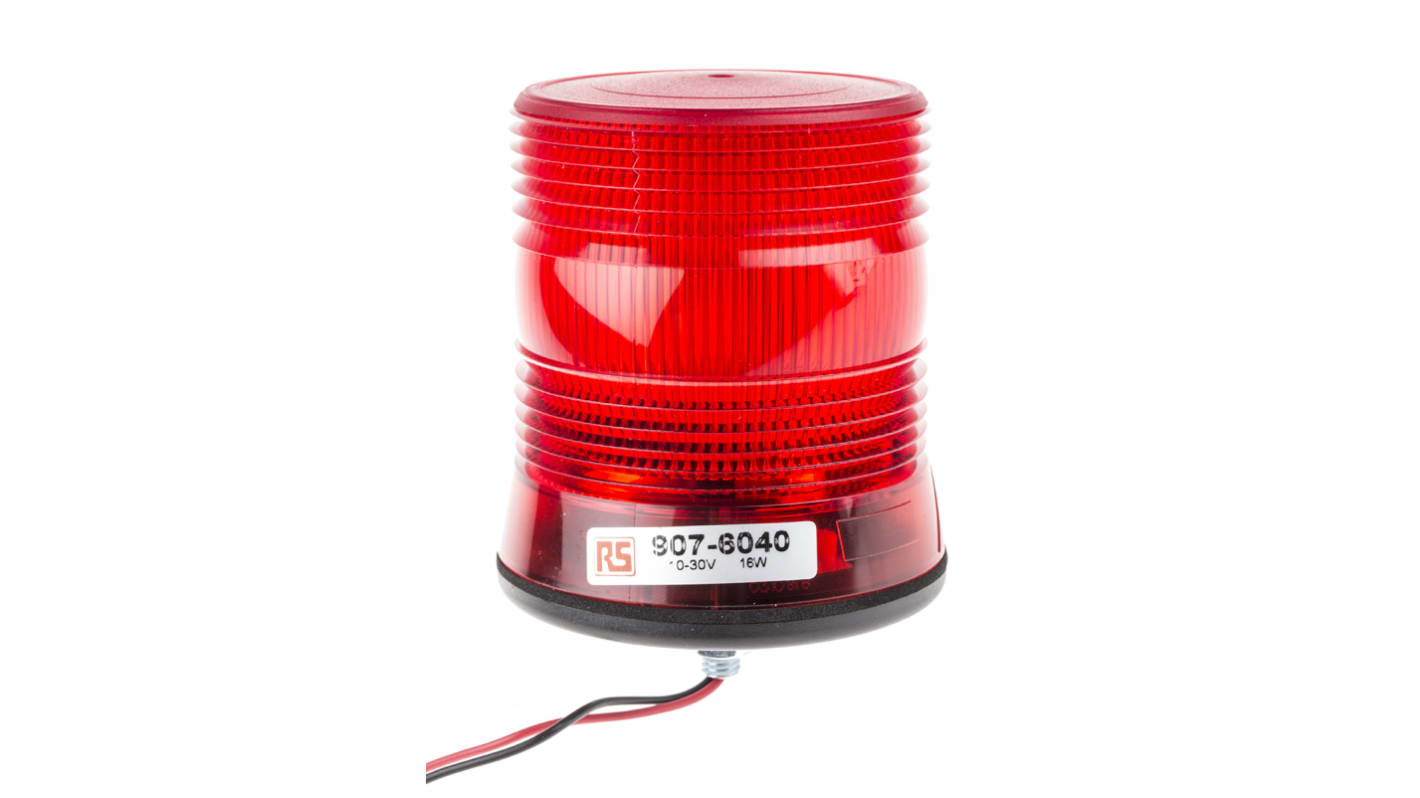 RS PRO Red Flashing Beacon, 10 → 100 V dc, Single Point Mount, LED Bulb, IP56