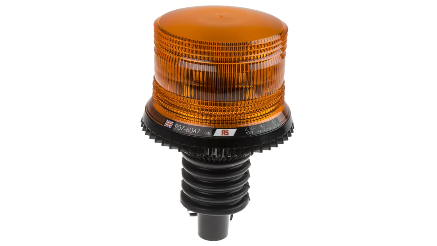 RS PRO Amber Flashing Beacon, 10 → 30 V dc, Flexi DIN Mount, LED Bulb, IP56
