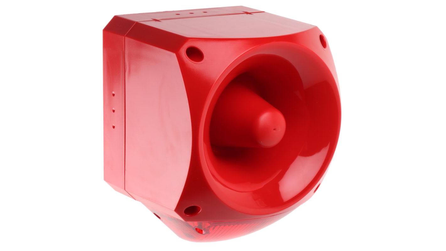 Klaxon Nexus 110 Series Red Sounder Beacon, 24 → 48 V ac, IP66, Base Mount, 116dB at 1 Metre