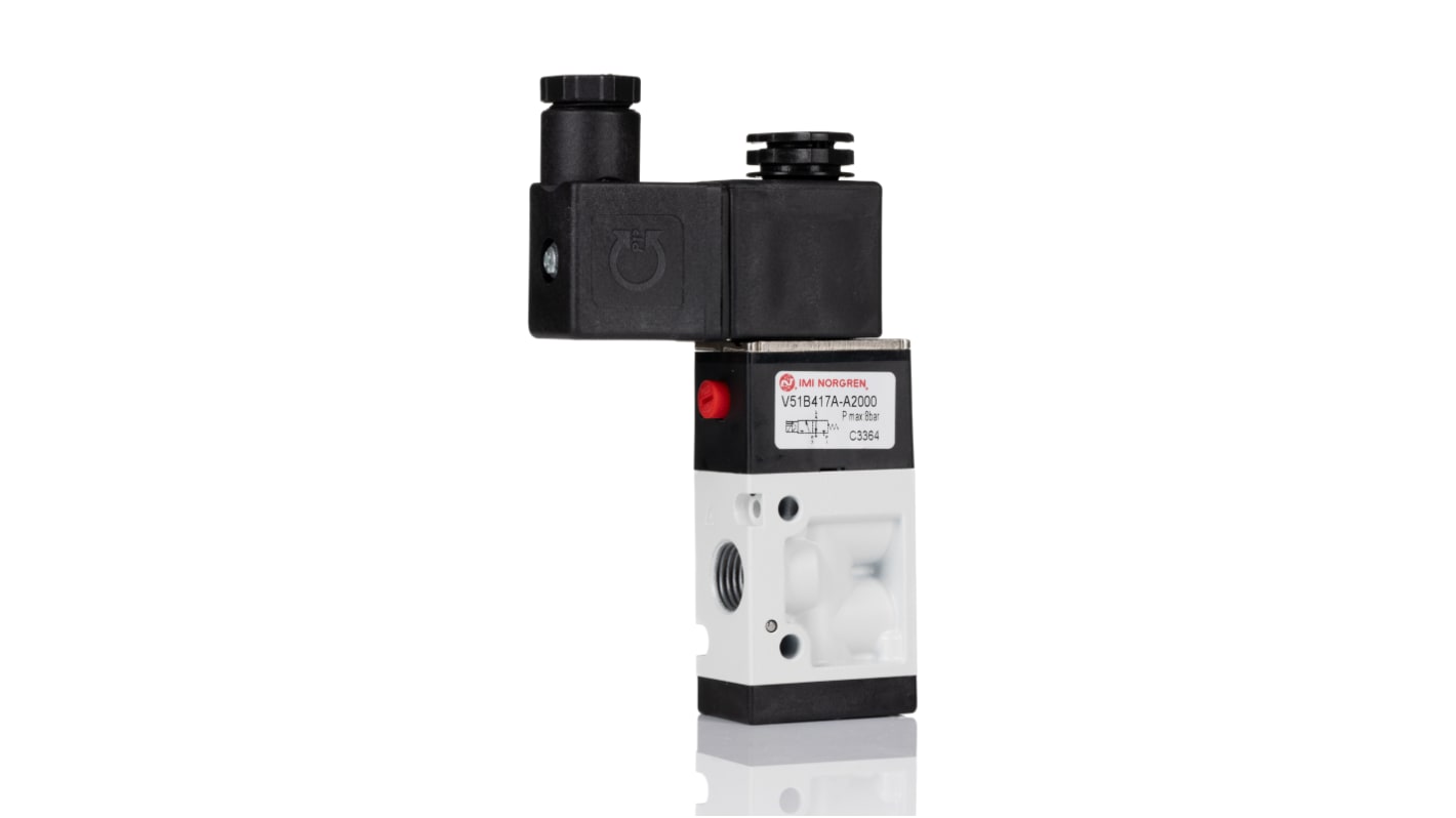 RS PRO Pneumatic Solenoid Valve - Solenoid/Spring G 1/4 V51 Series 24V dc