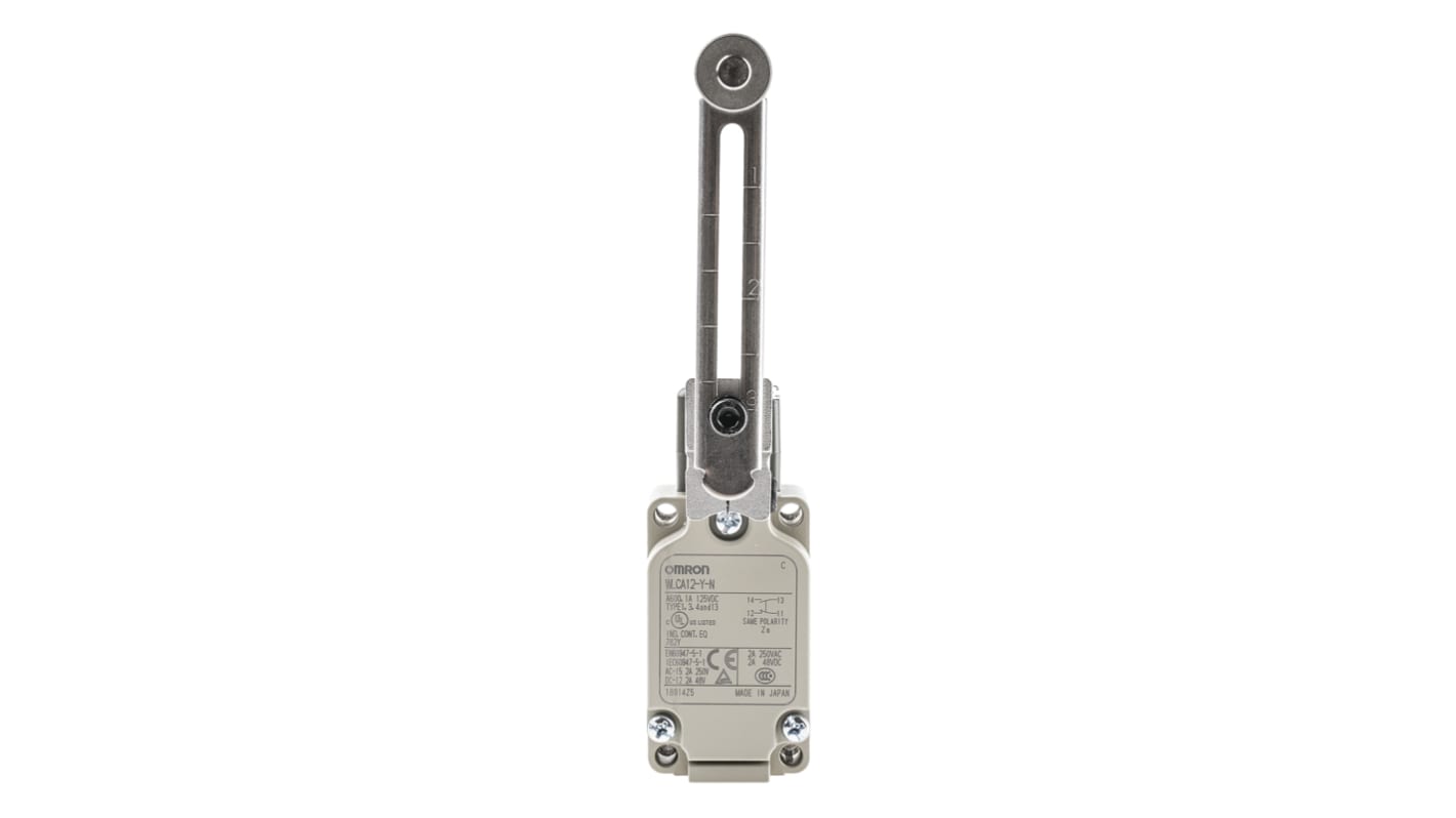 Omron WL Series Roller Lever Limit Switch, NO/NC, IP67, SPST, 500V ac Max, 10A Max