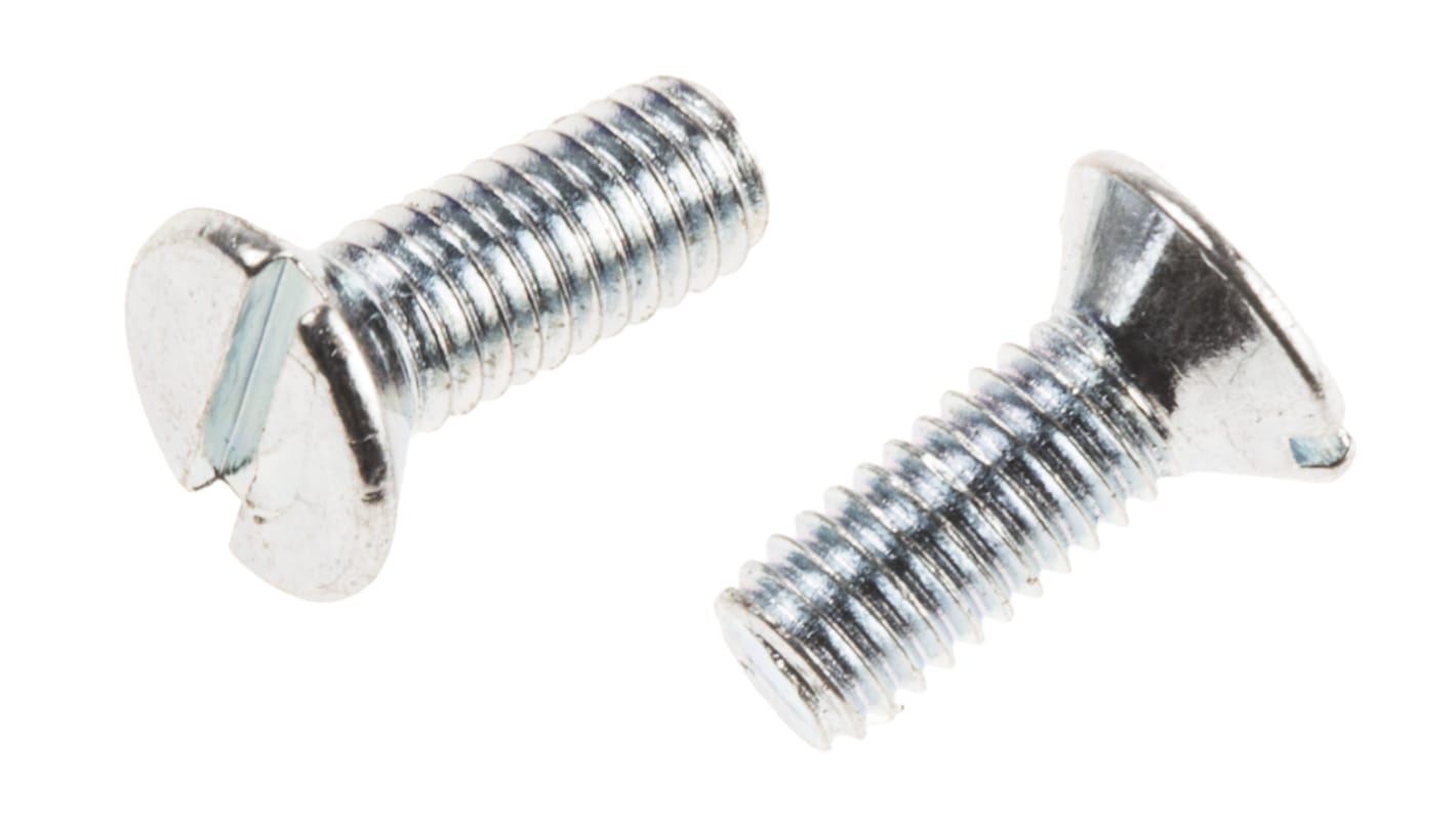 RS PRO Slot Countersunk Steel Machine Screws DIN 963, M3x8.0mm