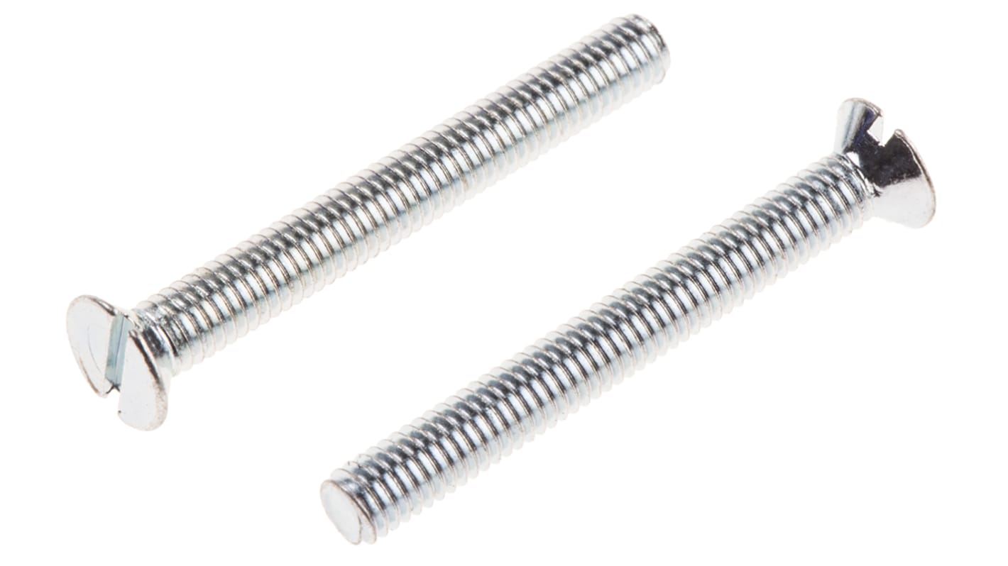 RS PRO Slot Countersunk Steel Machine Screws DIN 963, M3x25mm