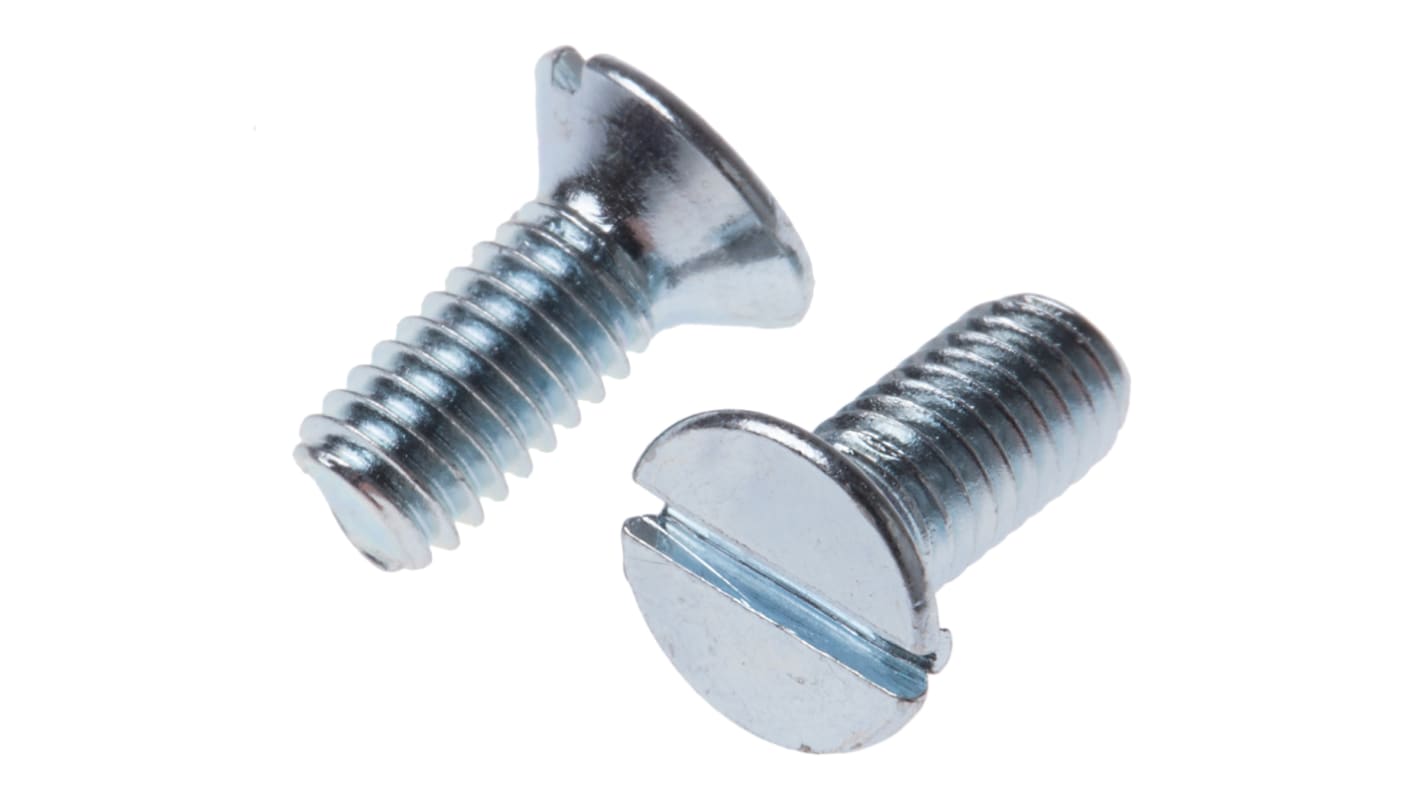 RS PRO Slot Countersunk Steel Machine Screws DIN 963, M4x10mm