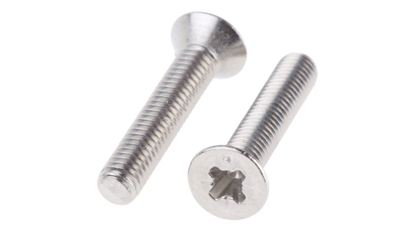 RS PRO Pozi Countersunk Steel Machine Screws DIN 965, M3x5mm