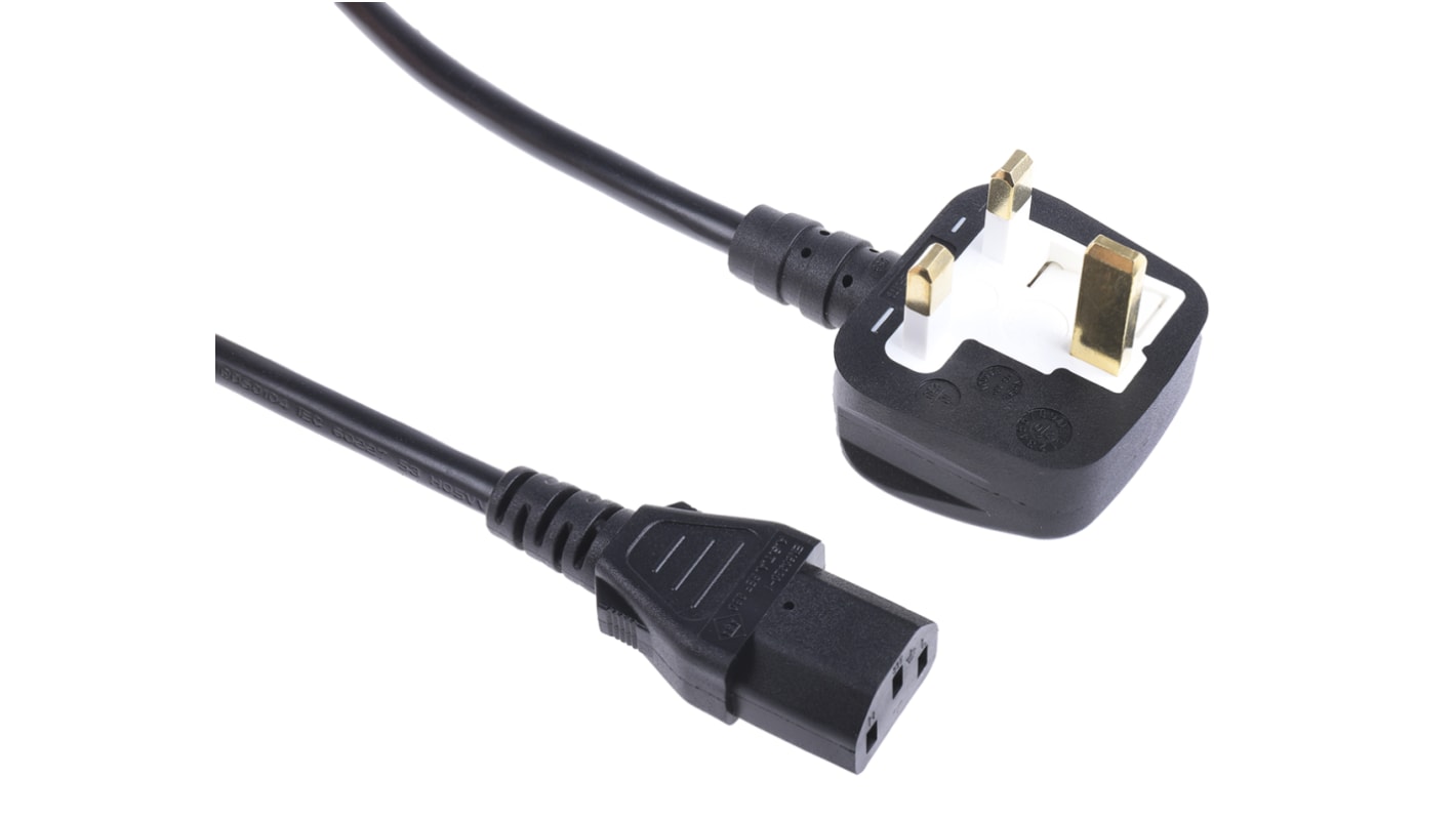 RS PRO Konfektioniertes Stromkabel, A IEC C13 / Buchse, B UK-Stecker Typ G / Stecker, 10 A, 10m Schwarz,  250 V